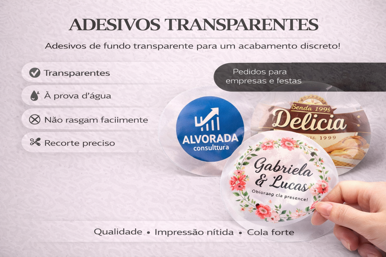 Etiquetas Adesivas Personalizadas Vinil Transparente, Adesivo Personalizado.