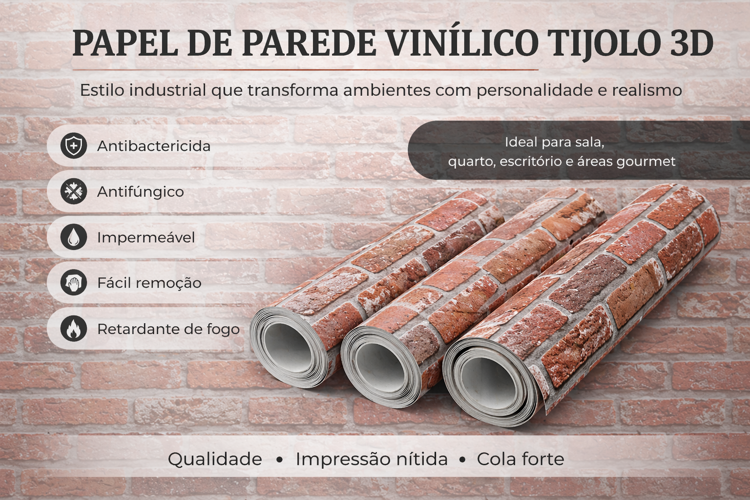 Papel de Parede Adesivo Vinilico Lavável tijolos varios modelos Quarto,Sala, Cozinha,Banheiro