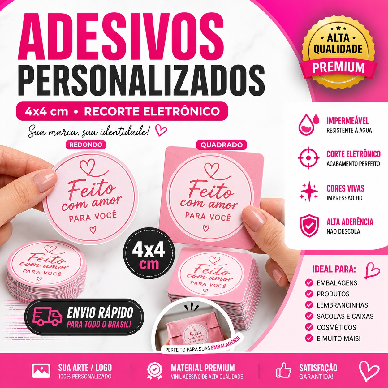 ADESIVO PERSONALIZADO 4x4 CM | RECORTE ELETRÔNICO | IMPERMEÁVEL | LOGO DA SUA MARCA - Imagem 2